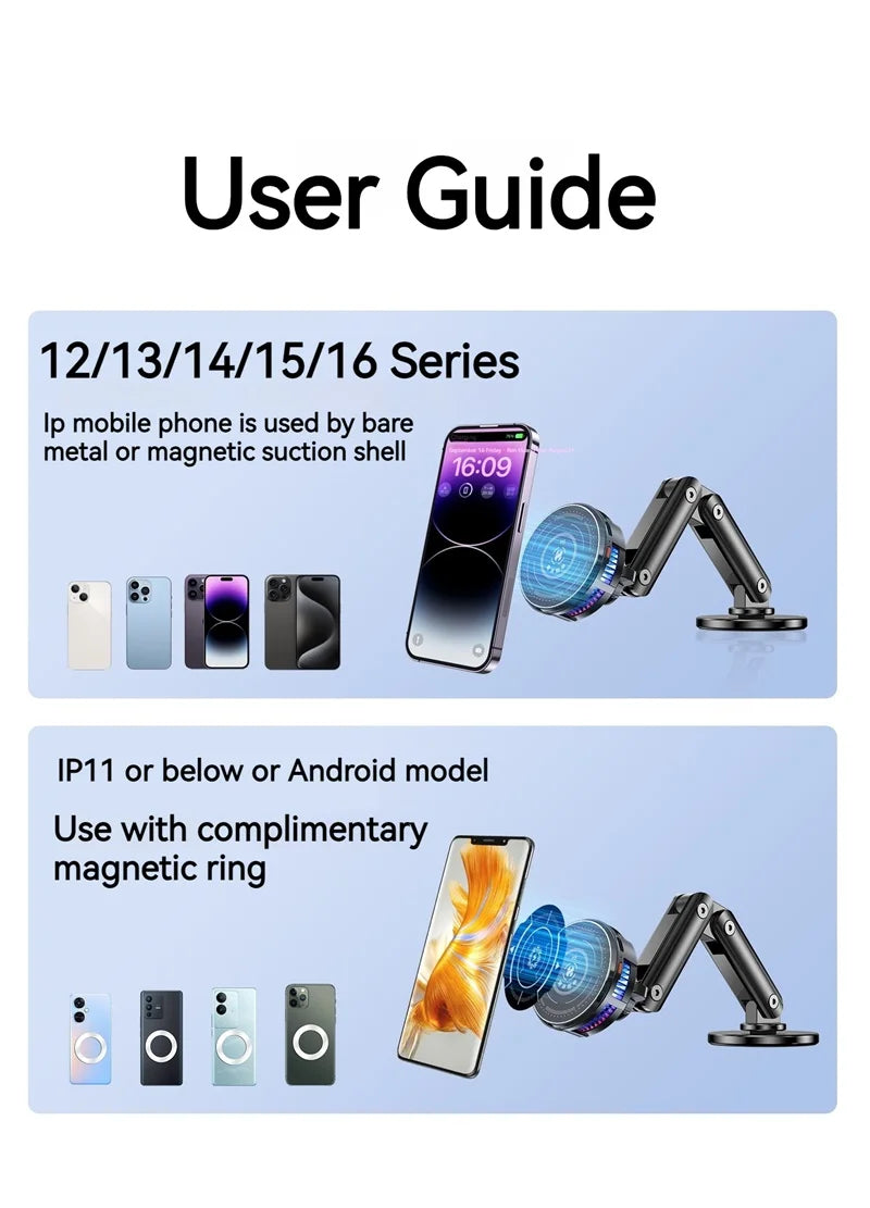 Universal Metal Car Magnetic Semiconductor Cooling Phone Holder RGB Light 3 Level Adjustable for iPhone 16 15 14 13 12 Samsung