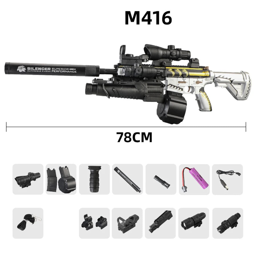 416 Toy Gun Gel Ball Launcher, Manual and Automatic Electric Continuous Firing, Multiple Colors Available, Outdoor Family Activities, New Year Gift
