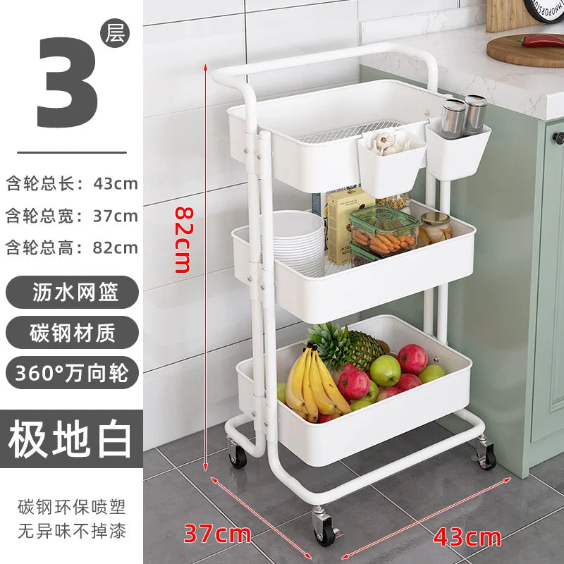 Slim Roll Basket Office Bathroom Use Food Storage Tier 3 Layer Rotating Utility Trolley Islands Mobile Kitchen Cart with Wheels