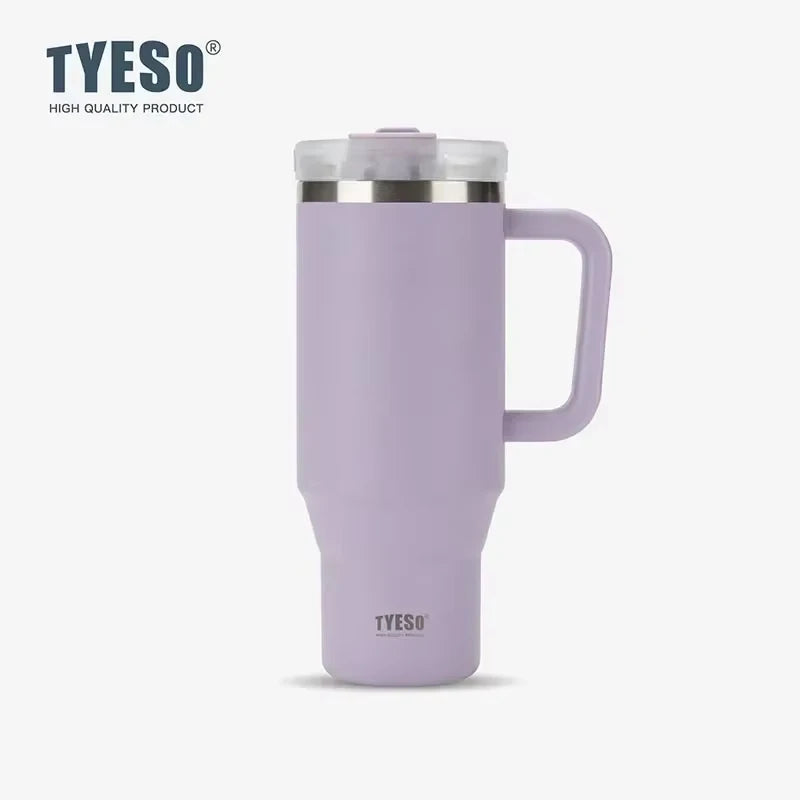 Tyeso 900ml/1200ml Big Capacity Thermal Mug Stainless Steel Insulated Water Bottle with Straw Outdoor Travel Car Tumbler