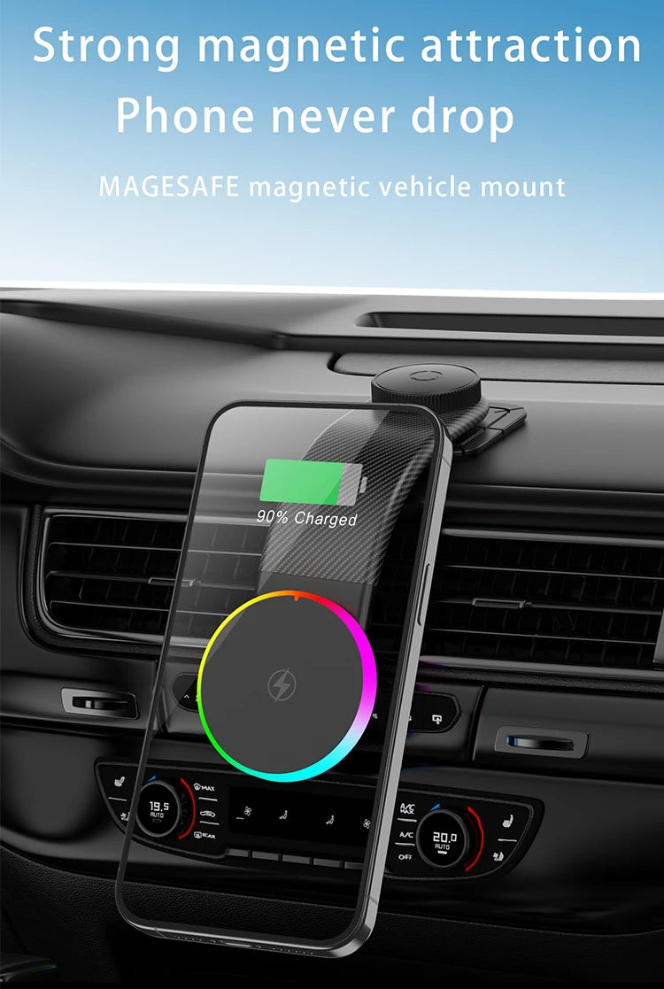 15W Qi2 Magnetic Car Phone Holder Wireless Charger for iPhone 16 17 Pro Max for Magsafe Car Charging Charger LED Light