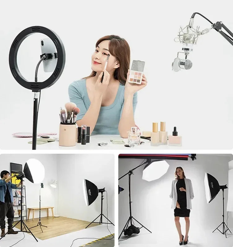 10" LED Selfie Ring Light Home Stuido Lighting Dimmable Round Lamp Tripod Trepied Makeup Selfie Ring Lamp Phone LIGHT FOR VIDEO