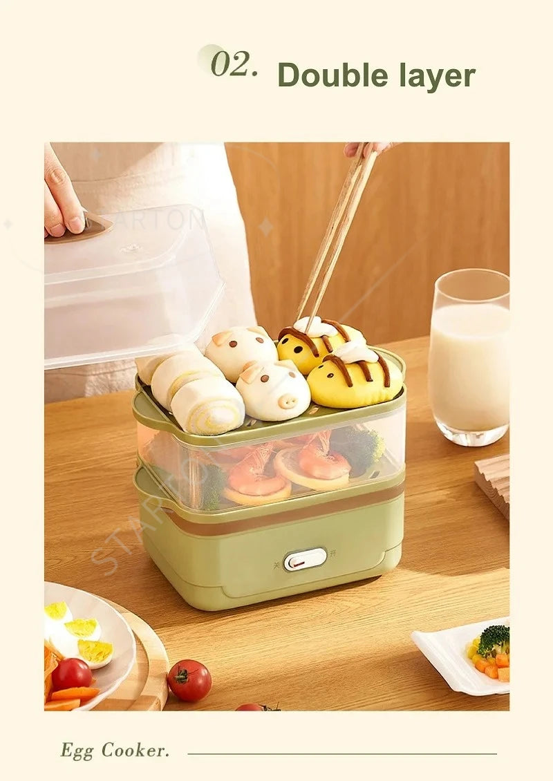 Fast Breakfast Machine Automatic Power Off Multifunction Pot 220V 350W Egg Boiler Dormitory Double Layer Electric Steamer Home