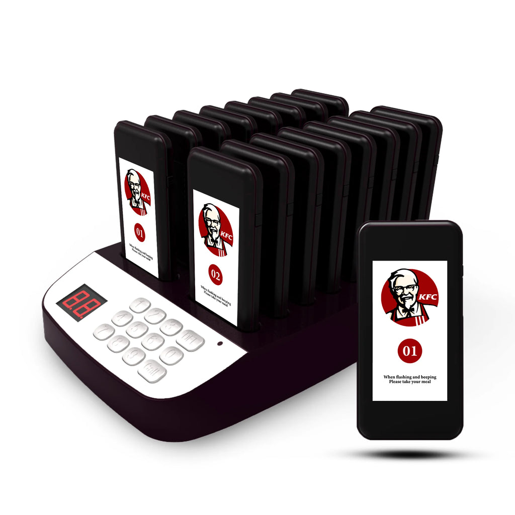 Restaurant call pager system 16 coaster buzzer wireless call free custom 20 paegrs waterproof food Cafe