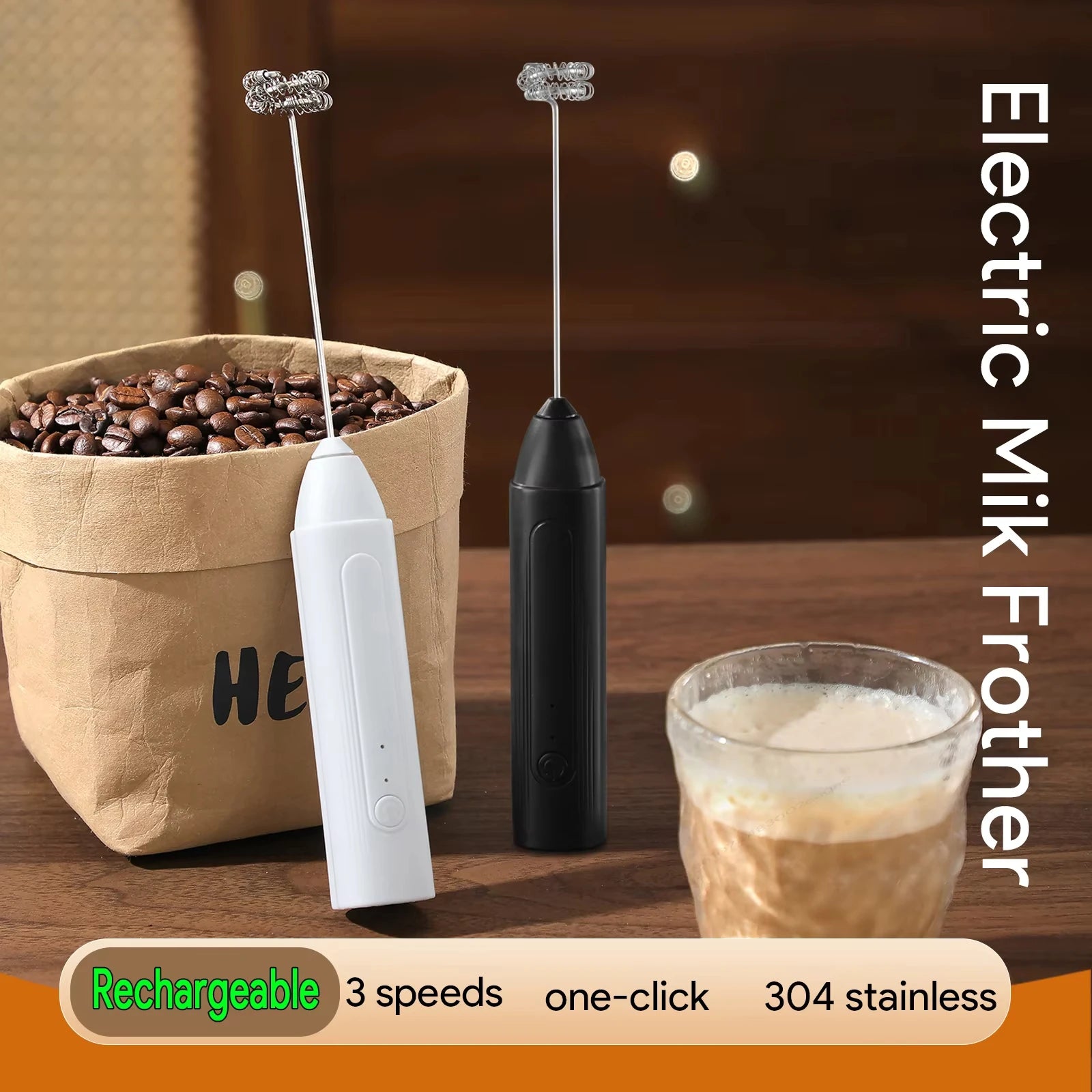 1 electric milk coffee mixer, egg beater, milk frother, 3-speed rechargeable handheld kitchen jam cake cream maker