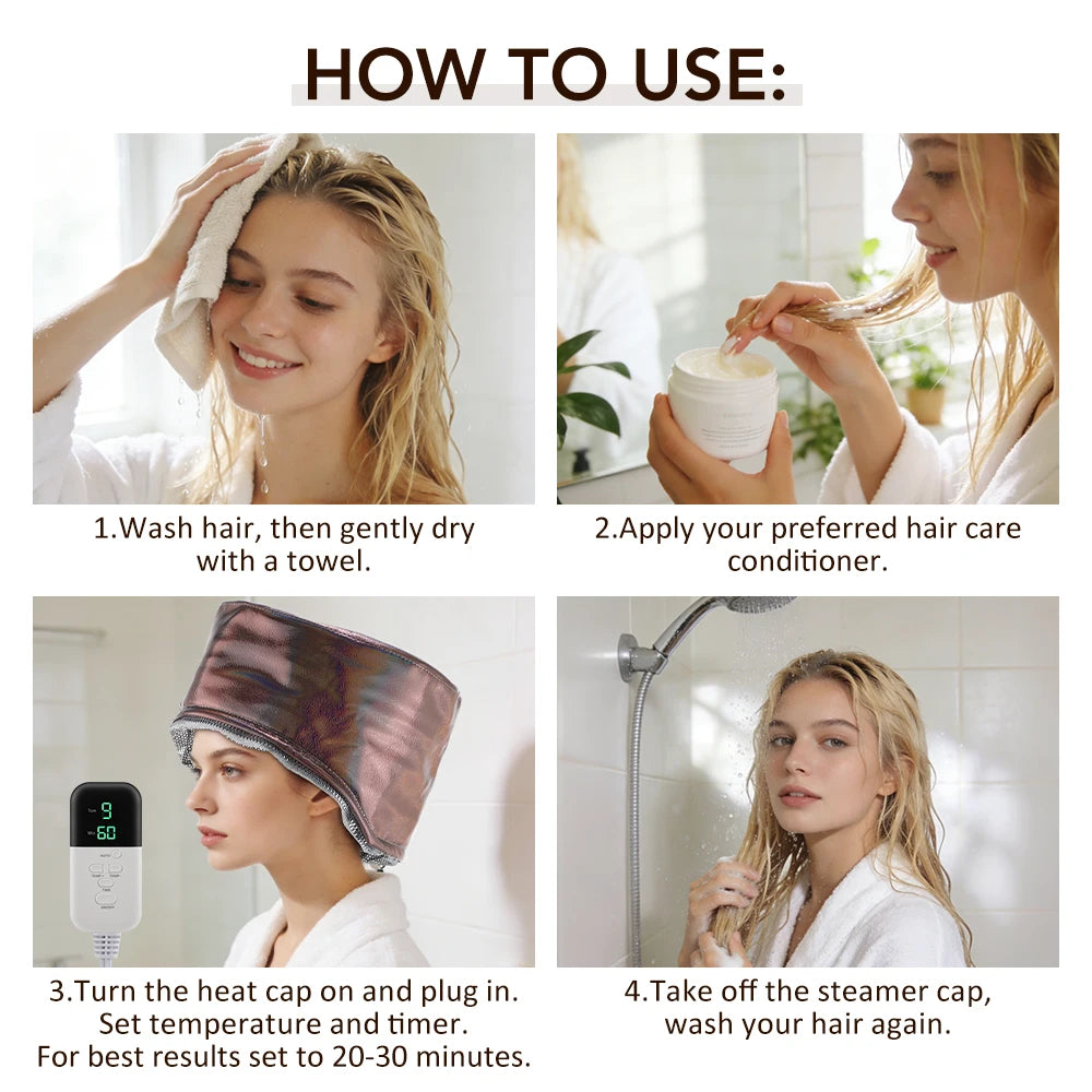 10 Levels Electric Hair Heating Cap Waterproof Hair Steamer Cap Thermal Treatment Hat SPA Nourishing Hair Styling Care