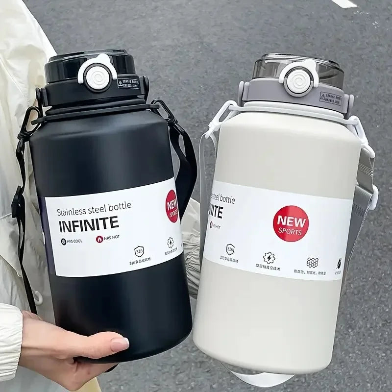 2L 316 Stainless Steel Insulated Water Jug, Portable Vacuum Thermos with Straw & Handle, Outdoor Travel Sports Bottle