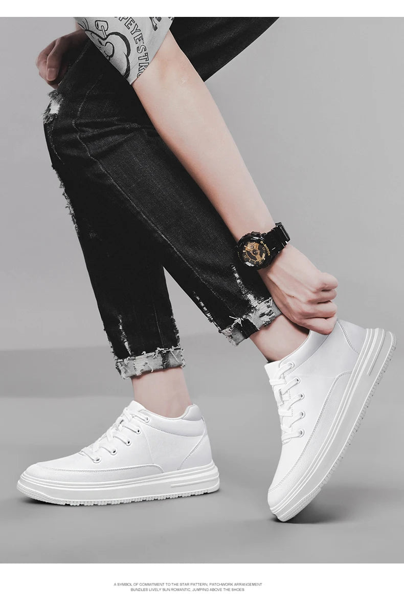 New Invisible Inner Height Increasing Men's Shoes 8cm Trendy Sports Shoes White Shoes British Height Increasing Casual Sneakers