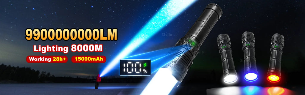 99000000LM 1500W Ultra Powerful Flashlights Rechargeable LED Tactical Torch Super Bright Lamp Outdoor Adventure Fishing Camping
