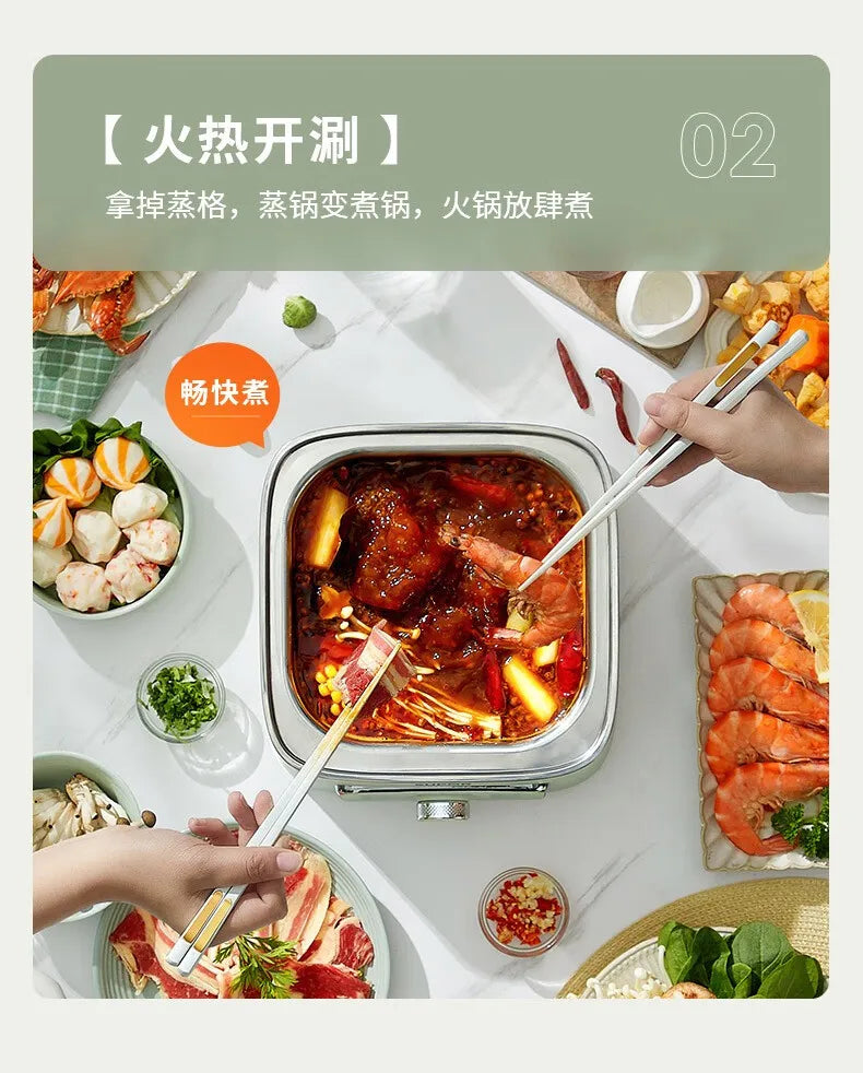 SUPER Electric Steamer Household Electric Boiler Three-layer Transparent Visualization Steamer Stainless Steel Steaming Tray9.3L