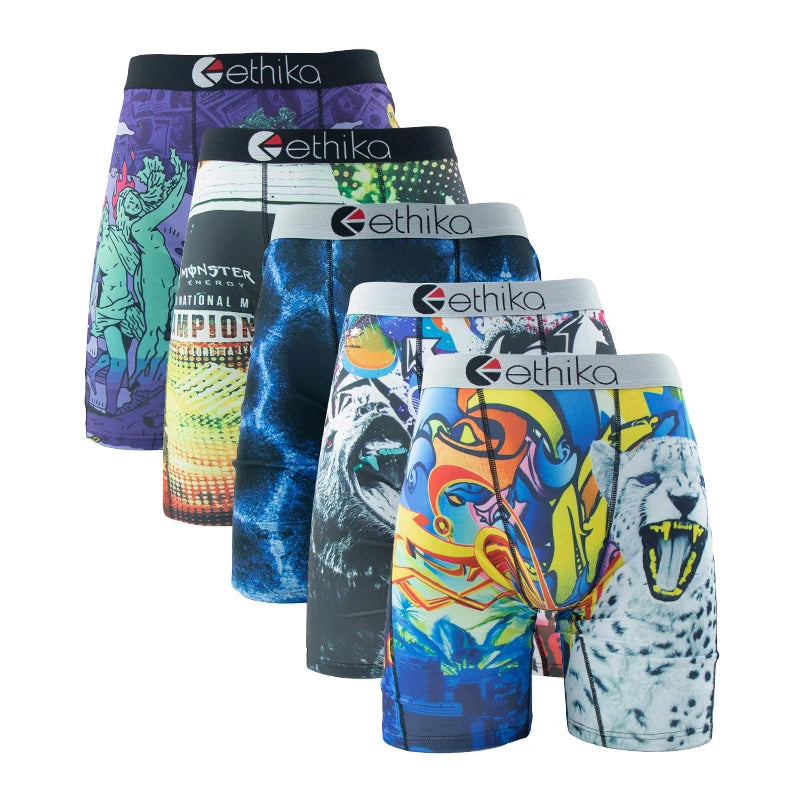ETHIKA Men Underwear Breathable Mesh Crotch Man Swimming Underpants 5Pcs Plus Size L-3XL Mens Panties Set Sexy Men's Boxershorts