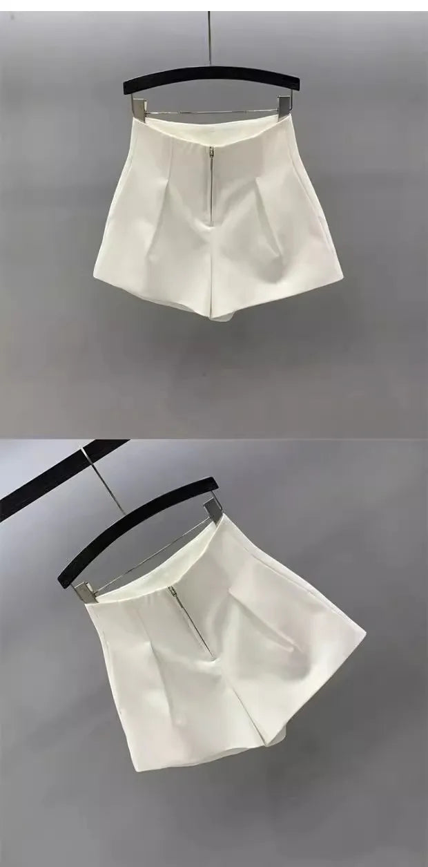 Women's High Waisted Zipper Denim Shorts Summer Loose Wide Leg A-line Shorts Pear Body Shape Tummy Control Casual Officewear Hot