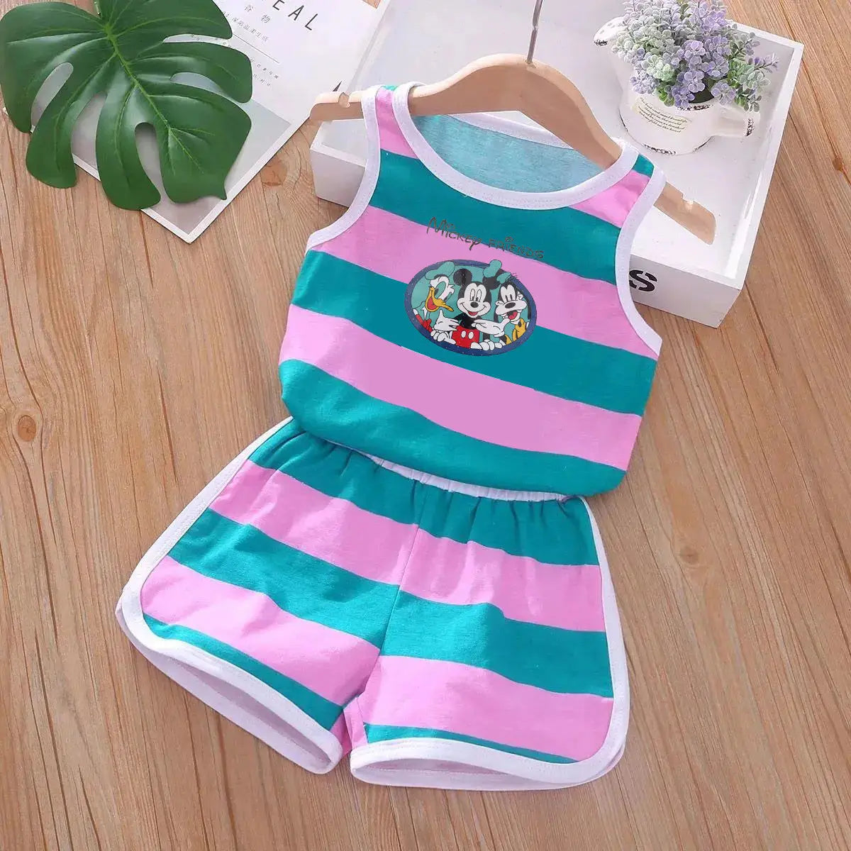 2026 Summer Baby Kids Clothes Sets Cut Striped Cartoon Printed Girls and Boys Vest and Shorts 2 Pieces Sets Children's Outfits