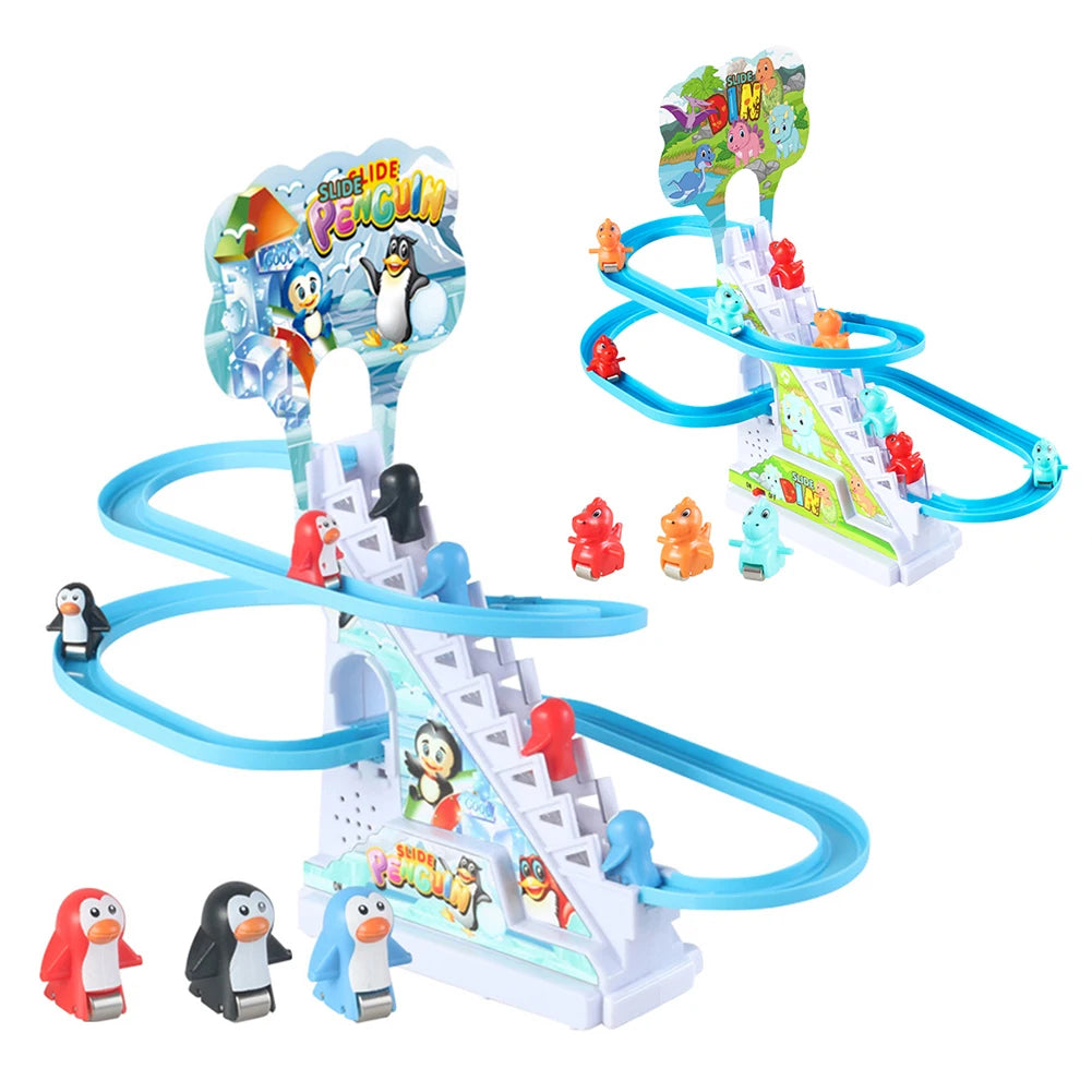 Assembly Design Animals Stair Climbing Toy Electric Track Slide Toys Early Education Electric Dinosaur Stair Toy for Boys Girls