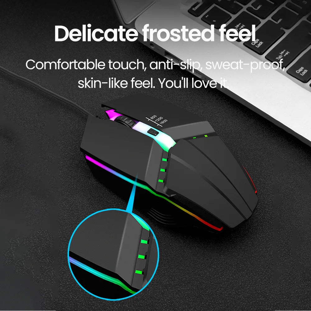 Mouse Gamer USB con LED RGB - Silencioso 1600DPI