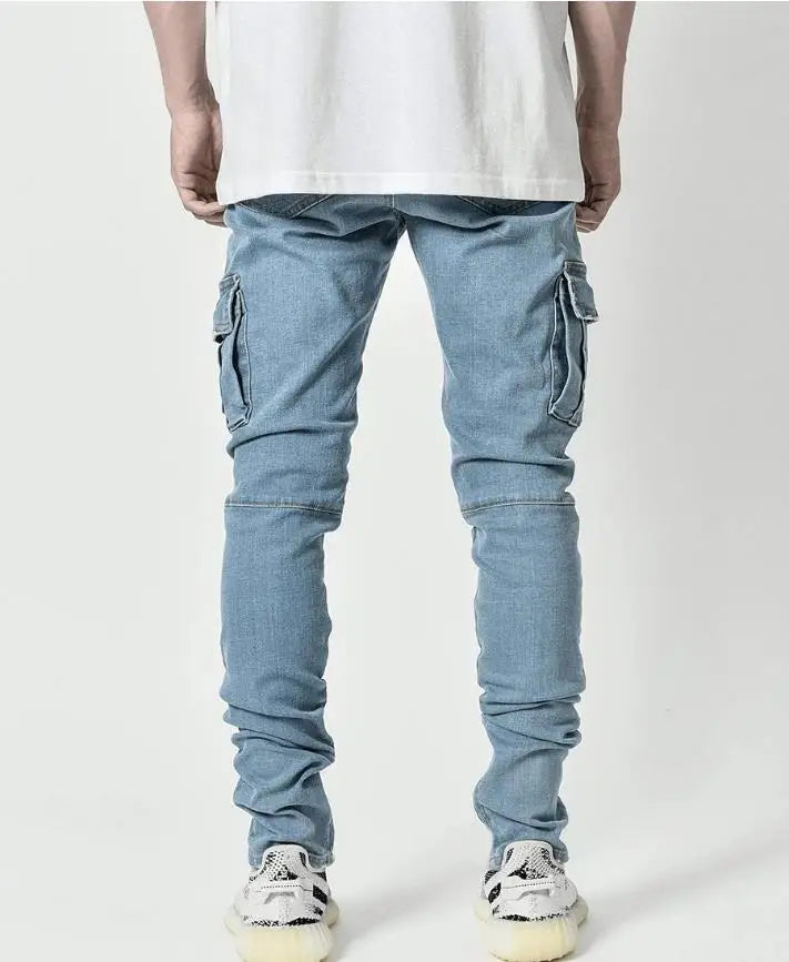 2026Jeans Men Pants Wash Solid Color Multi Pockets Denim Mid Waist Cargo Jeans Plus Size Fahsion Casual Trousers Male Daily Wear