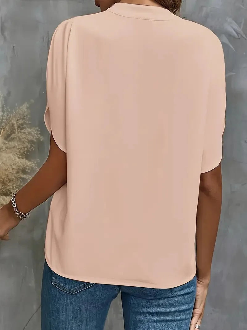 VEITCHE Summer Women Casual Solid Blouse Women Fashion V-neck Half Sleeve Shirts Office Elegant Pullover Loose Blusas Tops