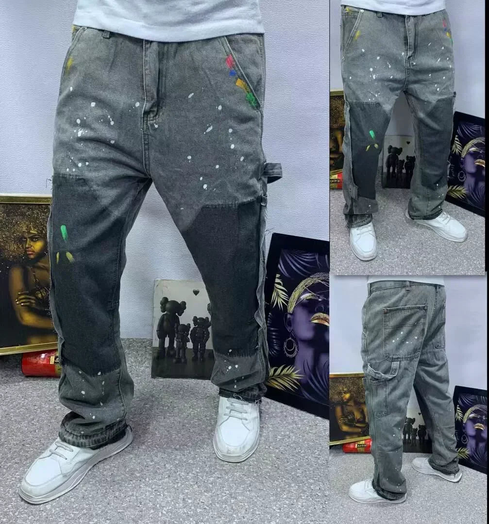 2025 Vintage Men's Jeans Distressed Vibe Bell Bottoms Clean Fit Woodworking Workwear Denim Pants for Outdoor Trade