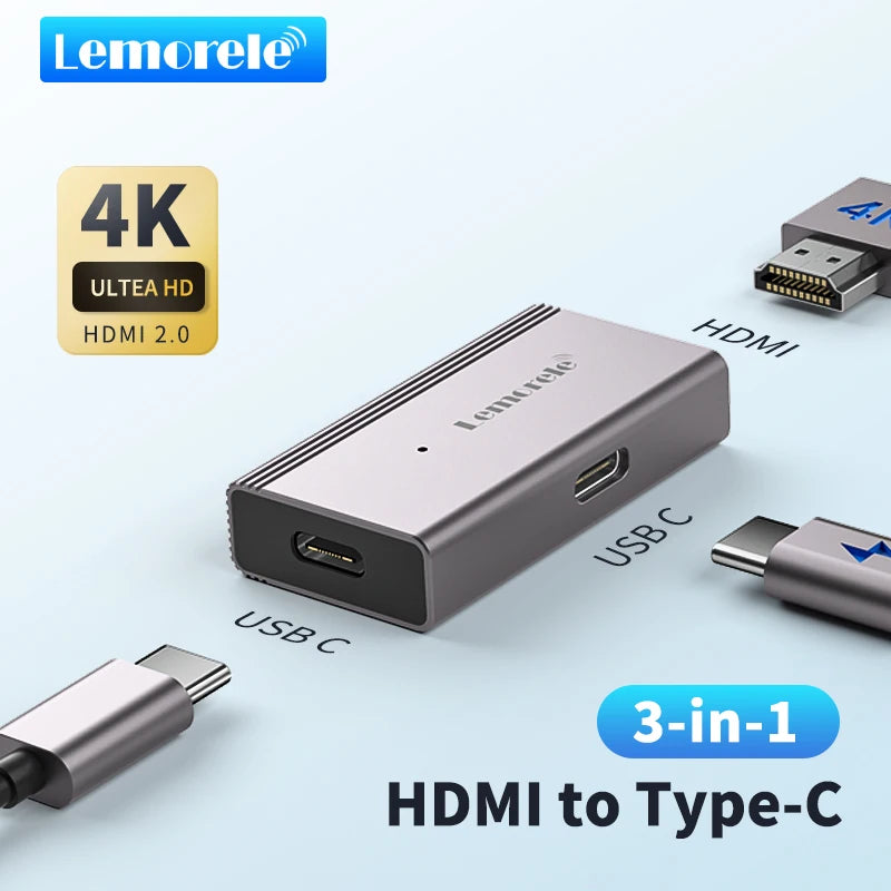 Lemorele 4K AR Glasses Adapter HDMI to Type-C AR Glasses Charging Converter USB-C Video Adapter for Xreal Airs Rokid Switch