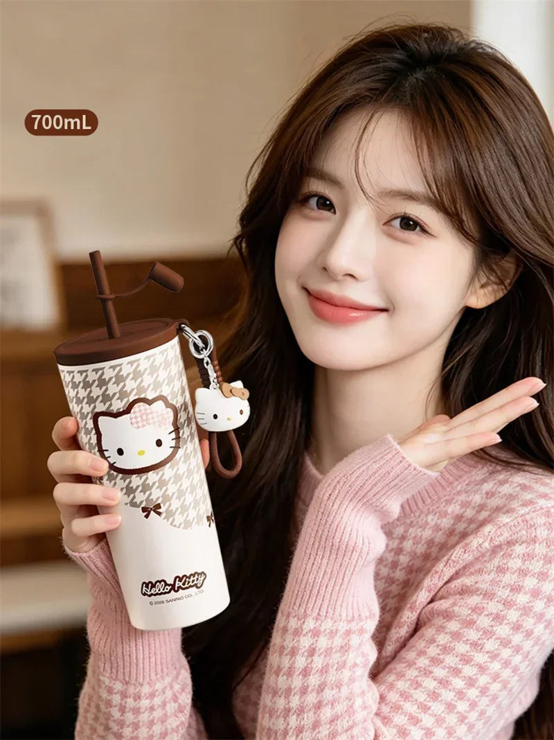 X&W Hello Kitty Insulated Cup Leak Proof 530-700ml with Pendant and Carrying Rope To Keep Office/Home Beverages Hot and Cold