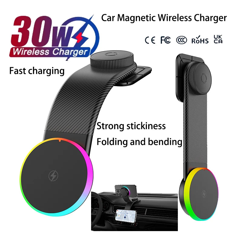 15W Qi2 Magnetic Car Phone Holder Wireless Charger for iPhone 16 17 Pro Max for Magsafe Car Charging Charger LED Light