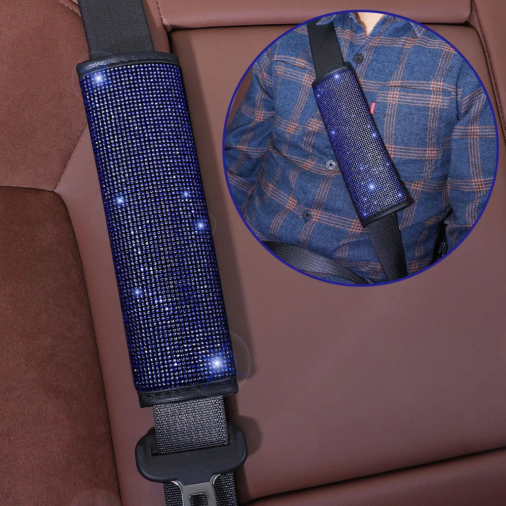 38cm Bling Car Accessories Set For Women Rhinestones Steering Wheel Cover Safety Belt Covers Gear Shift Cover Diamond Cup Pads