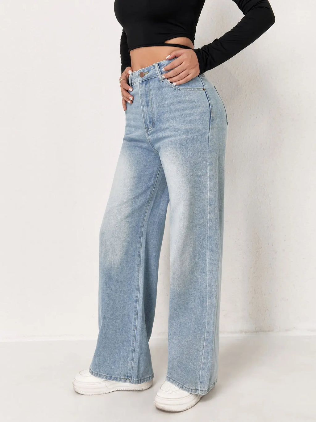 Jeans For Woman Y2k Clothes Light Blue Wide Leg Denim Pants Loose Fashion Simple Stretch Free Four Seasons Popular Casual