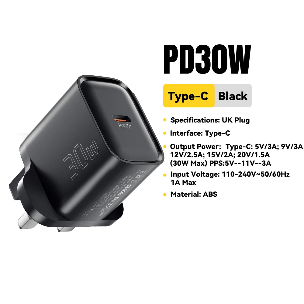 Cargador Mini USB-C 30W | Compacto y Potente - Compatible iPhone y Samsung