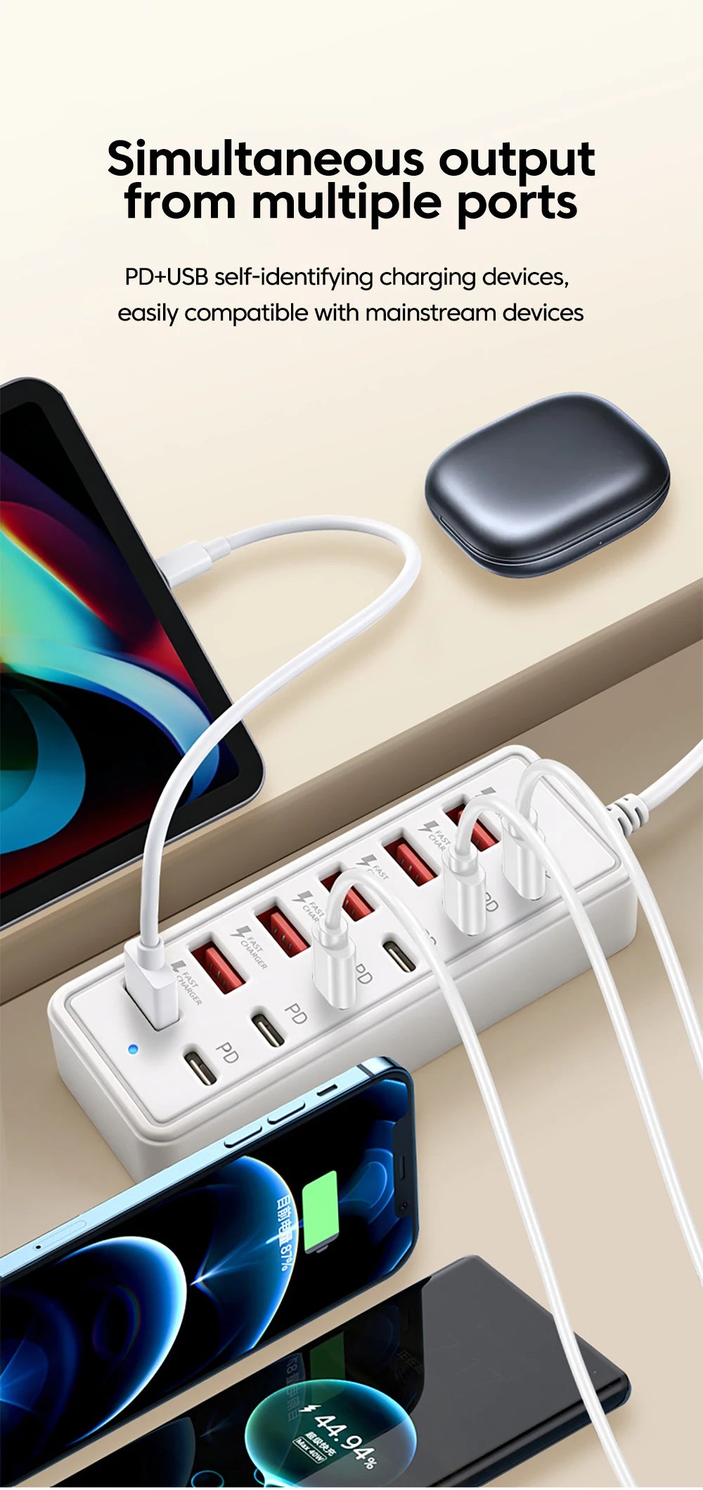 Cargador Multipuerto 12 en 1 - 6 USB-A y 6 USB-C Carga Rápida