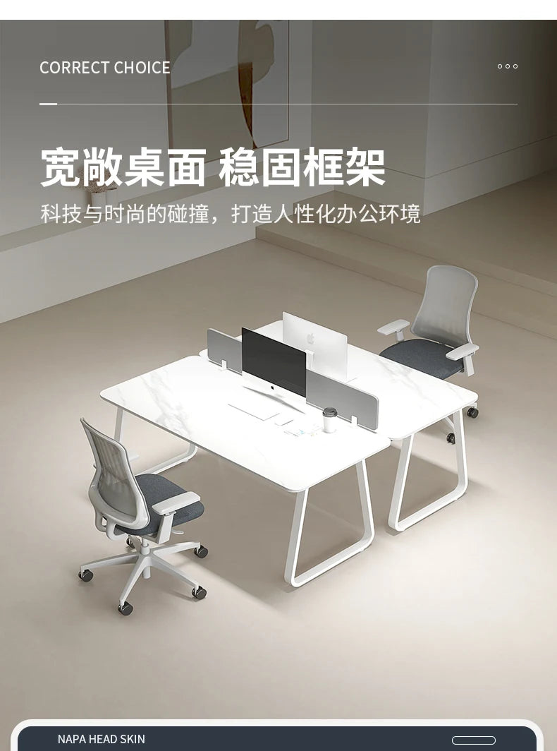 CZ Rock Slab Office Desk and Chair Set for Staff, Simple Modern Face-to-Face Double Seat Partition Screen Employee Desk