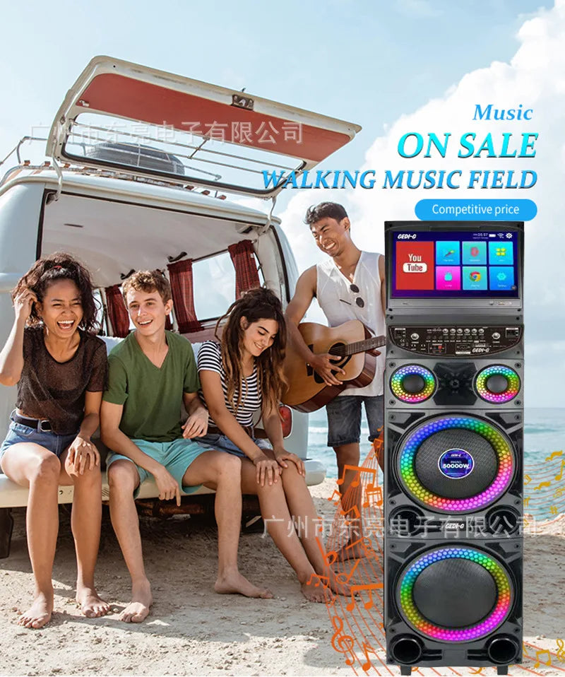 GD-1422 Audio KTV Bluetooth Video Outdoor Speaker with Display Screen Microphone All-in-one Machine K-point Singing Microph