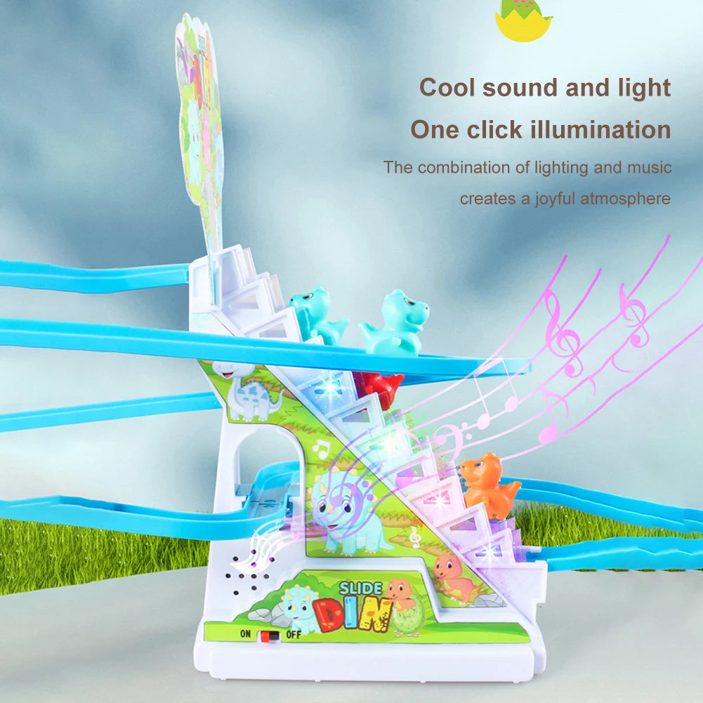 Assembly Design Animals Stair Climbing Toy Electric Track Slide Toys Early Education Electric Dinosaur Stair Toy for Boys Girls