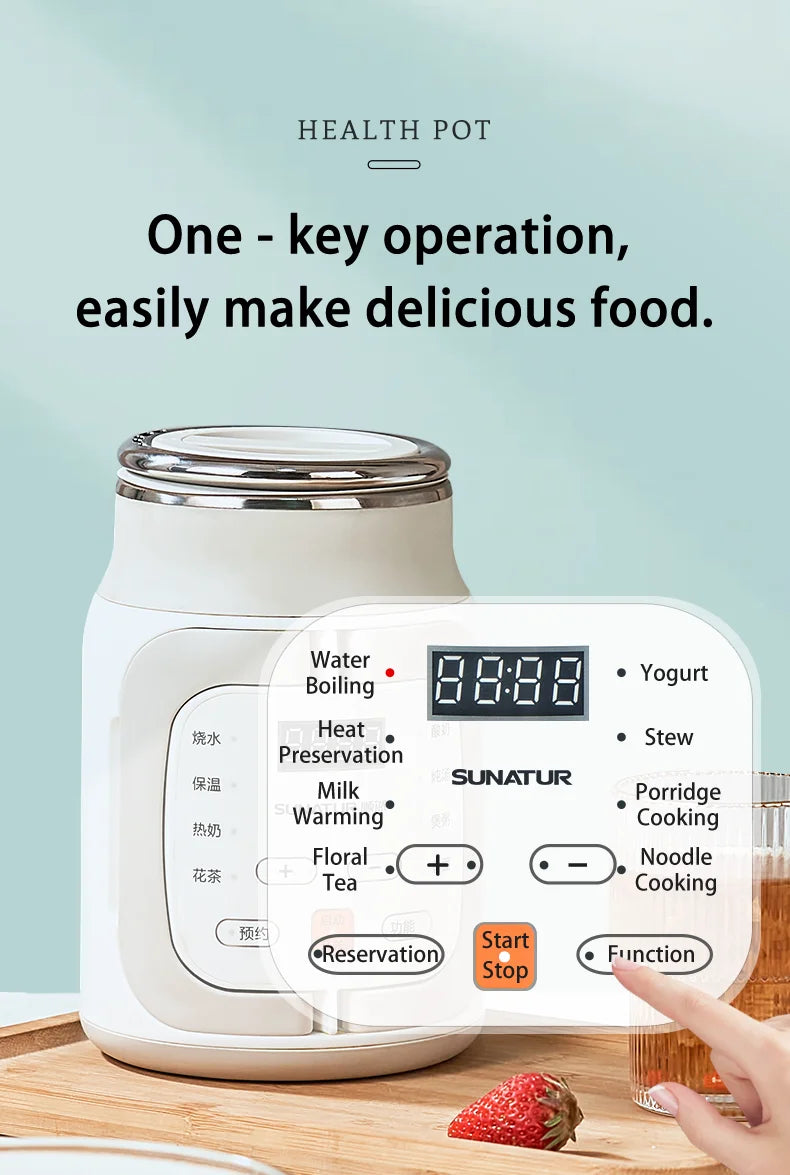 SUNATUR 600ml 700W Electric Cooker Multifunctional Rice Cooker Stew Pot Slow Cooker Mini Porridge Pot Portable Soup Pot