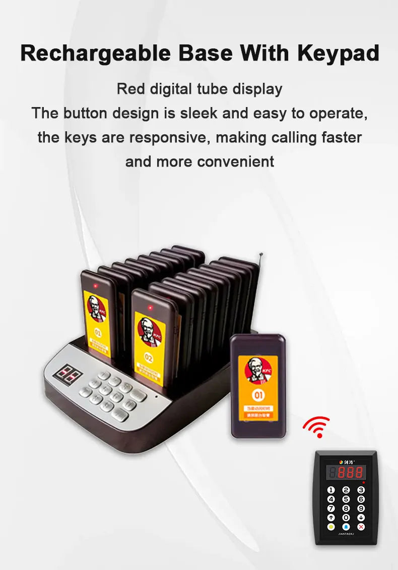 Restaurant call pager system 16 coaster buzzer wireless call free custom 20 paegrs waterproof food Cafe
