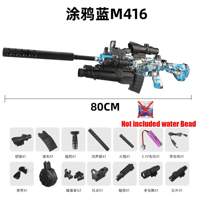 416 Fully Equipped Manual-Automatic Toy Gun That Can Fire 7-8mm Hydrogel Bullets, Boy's Toy with Manual Infrared Feeding Style, New Year Gift