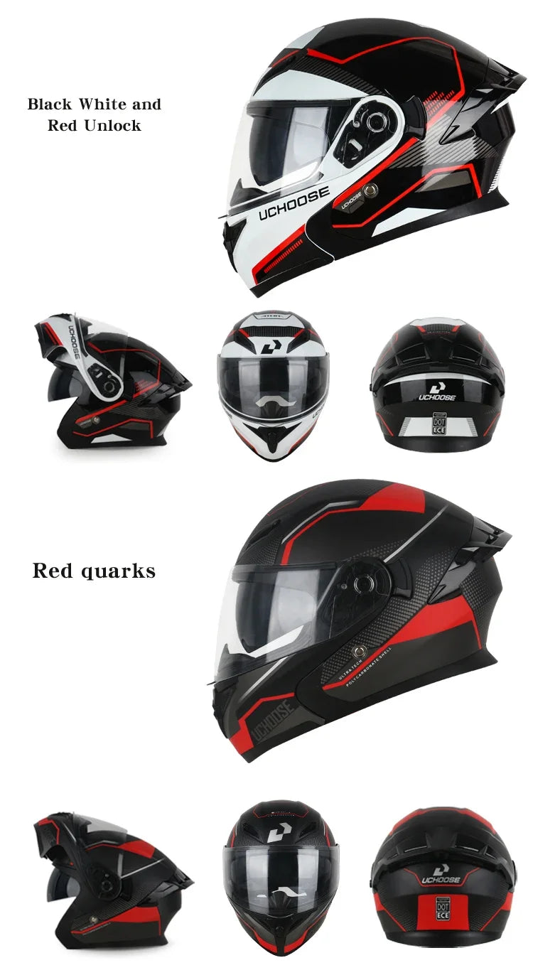 NEW DOT Uchoose Approved Helmets Crash Motorbike Protective Gear Men Women Flip Up Helmet Motorcycle Visor Double Sun