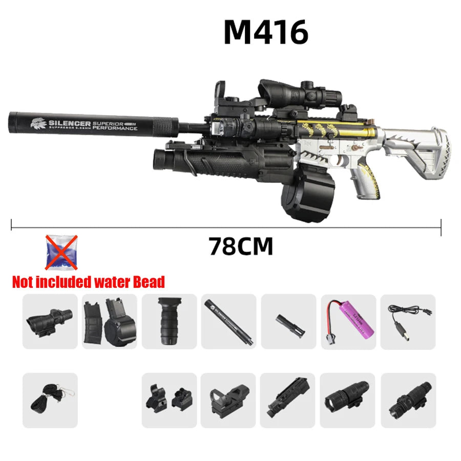 416 Fully Equipped Manual-Automatic Toy Gun That Can Fire 7-8mm Hydrogel Bullets, Boy's Toy with Manual Infrared Feeding Style, New Year Gift