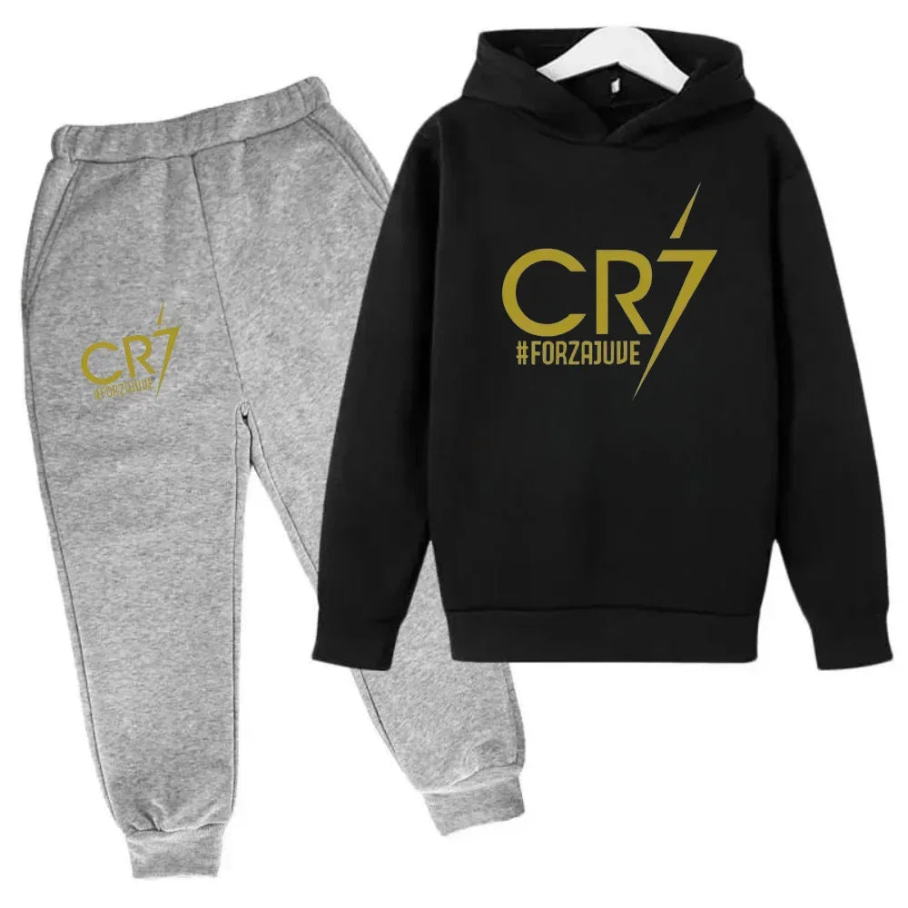 Ronaldo CR7 Print Football Idol Clothing Children Hoodie 2pcs Set Pants Suit Kids Boys Tracksuit Girls Clothing Sport Tracksuits