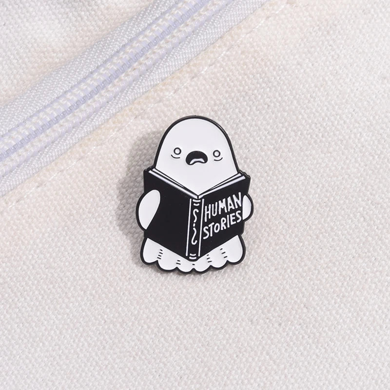 Cartoon Ghost Boo Enamel Pins Human Stories Book Creative Brooches Halloween Backpack Clothes Lapel Badge Gift for Kids Friends