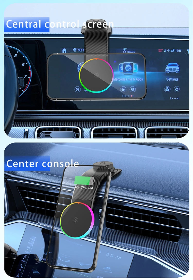 15W Qi2 Magnetic Car Phone Holder Wireless Charger for iPhone 16 17 Pro Max for Magsafe Car Charging Charger LED Light