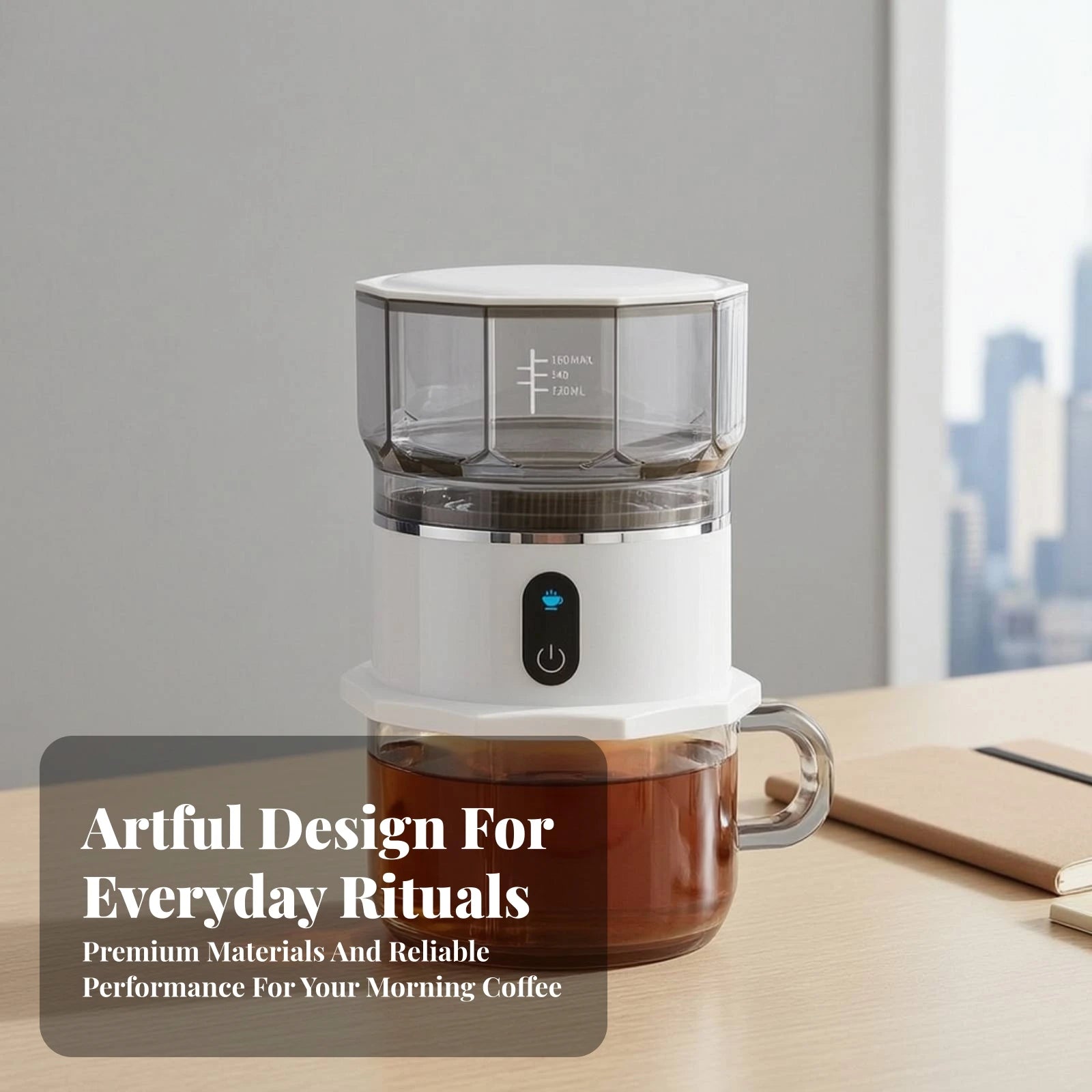 Mini Coffee Maker with Cup Portable Pour-over Coffee Brewer Appliance Small-Space Removable for Travelers, Travel, Office