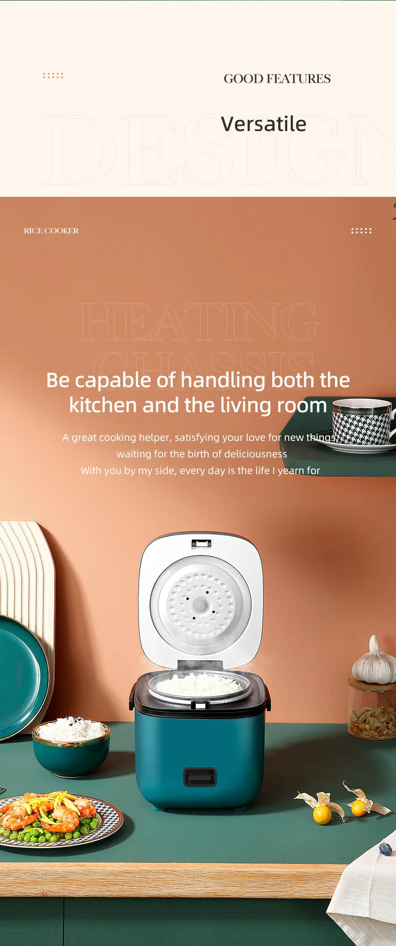 1.2L Mini Electric Rice Cooker Multifunctional Non-Stick Rice Cooking Pot Portable Small Rice Cooker for 1-2 People Dorm Home Of