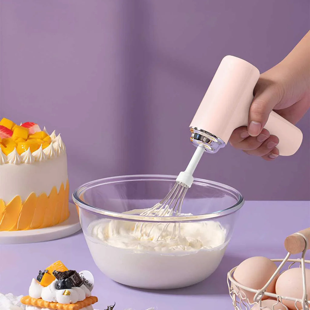 Electric Egg Beater Wireless Electric Food Mixer Handheld Mixer with 3 Speed Settings Baking Dough Cake Cream Milk Whisk