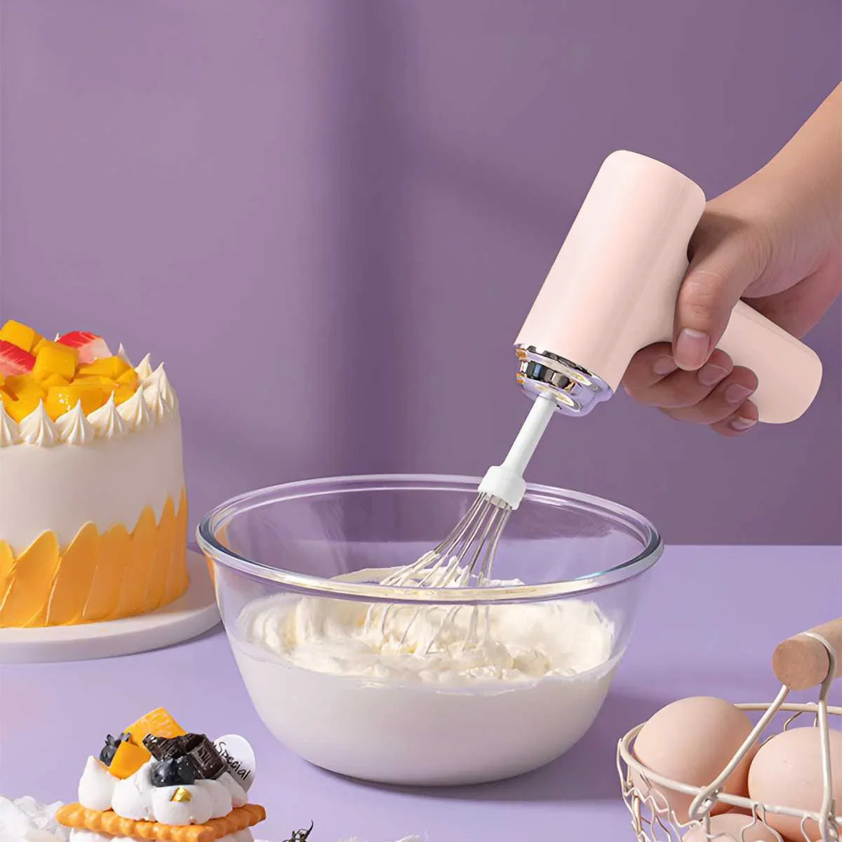 Electric Egg Beater Wireless Electric Food Mixer Handheld Mixer with 3 Speed Settings Baking Dough Cake Cream Milk Whisk