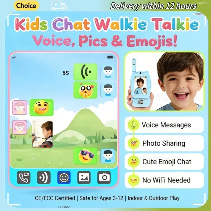 2PC Kids HD-Video Walkie Talkies 3 Styles Intercom USB Charging Indoor Outdoor Boys Girls Age 3+ for Child's Toys Birthday Gifts
