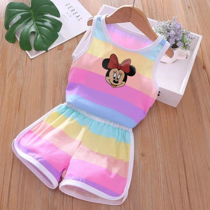 2026 Summer Baby Kids Clothes Sets Cut Striped Cartoon Printed Girls and Boys Vest and Shorts 2 Pieces Sets Children's Outfits