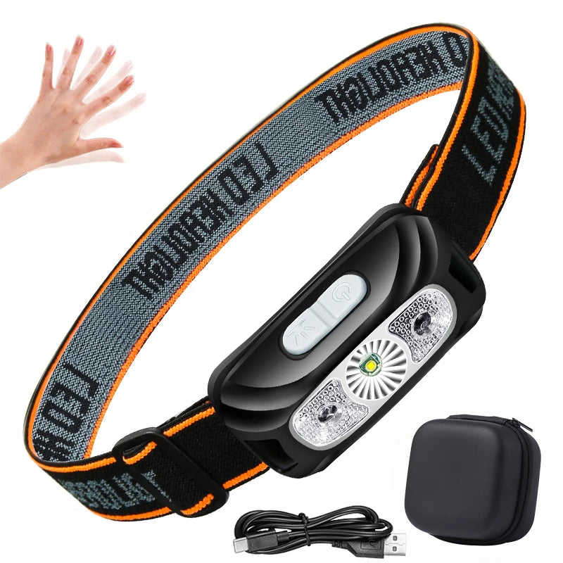 Mini Rechargeable Powerful Sensor Headlamp Fishing Camping USB Head Flashlight COB LED Head Light Torch Headlights Front Lantern