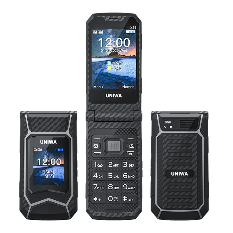 UNIWA X29 Old Man 2G Flip Mobile Phone GSM Senior Big Push-Button Flip Phone Dual Sim FM Radio Russian Arabic Keyboard Cellphone