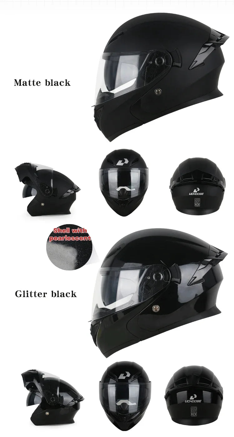 NEW DOT Uchoose Approved Helmets Crash Motorbike Protective Gear Men Women Flip Up Helmet Motorcycle Visor Double Sun