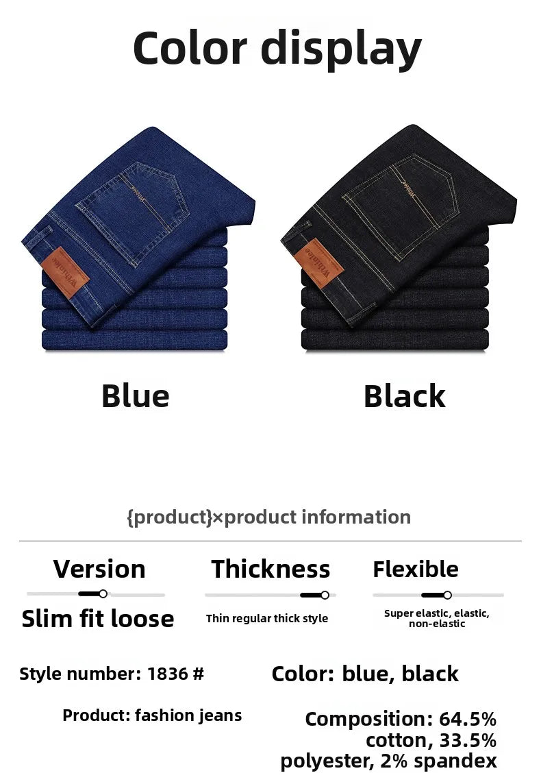 2026 Stretch Stretch Fashion Classic Blue Black Work  New Business Men's Jeans Casual StraightDenim Trousers Male Brand Clothing